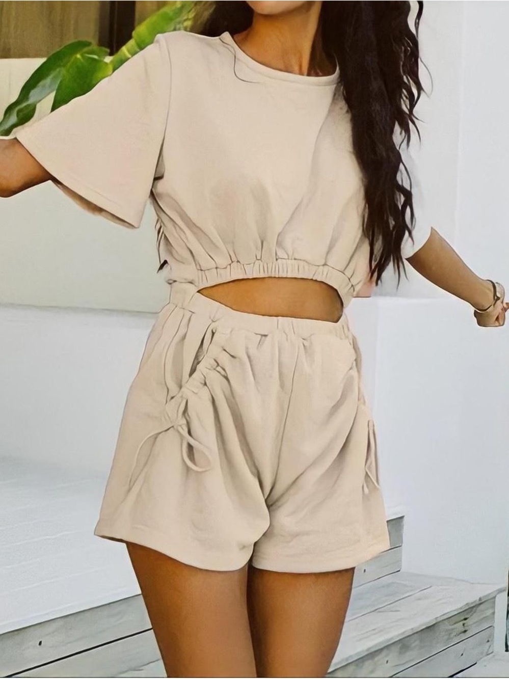 SABO Dante Playsuit Tan Cutout Ruched Romper NWT S